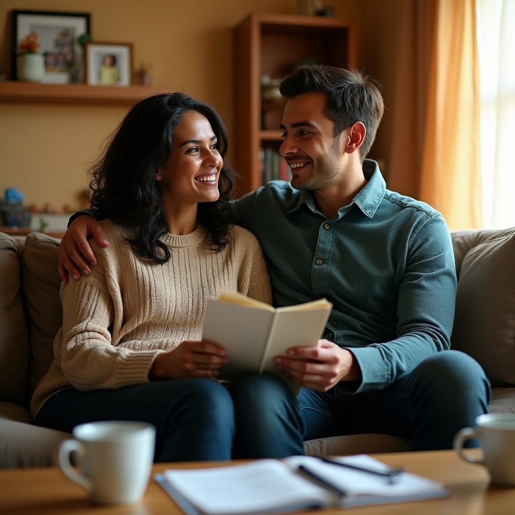 Couple having calm productive conversation about finances