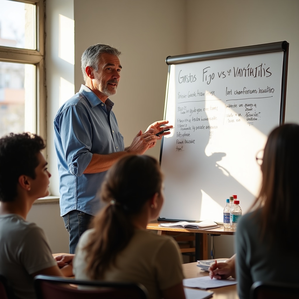 Instructor explaining concepts during family budget workshop